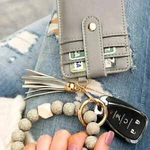 Leopard Beaded Key Ring Wallet Bracelet